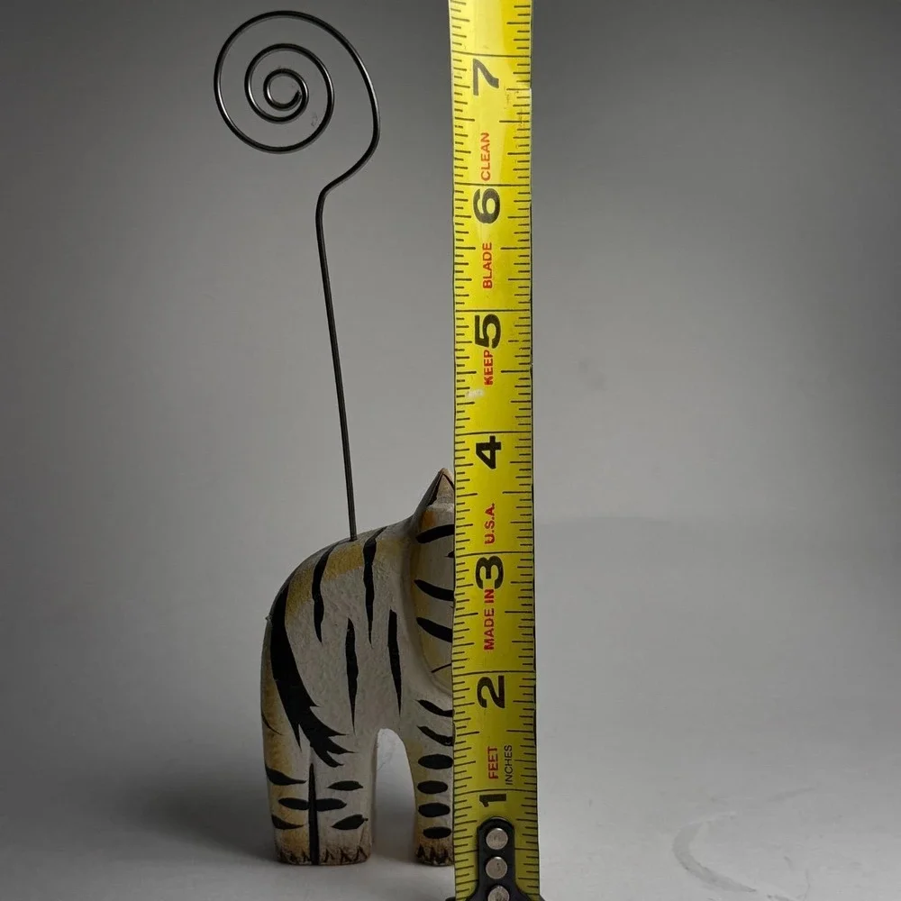 VTG Pier 1 Photo Holder Wire Picture Hanger Folk Art Zebra Figurine Carved Mail